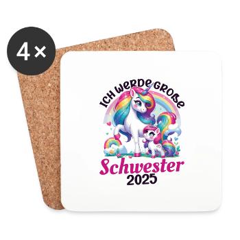 Nachwuchs Verkünden Ich Werde Große Schwester 2025 - Untersetzer (4er-Set) - Weiß - Vorne