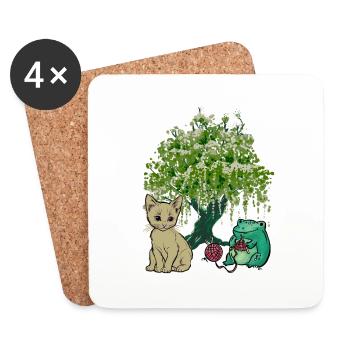 Grenouille, Chat, Nature, Amis - Dessous de verre (lot de 4) - blanc - Devant