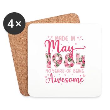 May 1984 40th Anniversary Gift for Wife - Coasters (set of 4) - white - Front