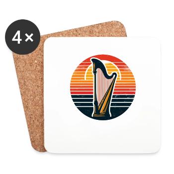 Retro Sunset Harp Instrument Music Harpist - Coasters (set of 4) - white - Front