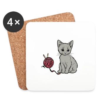 Chat Laine Jouer Chaton Domestique Chaton - Dessous de verre (lot de 4) - blanc - Devant