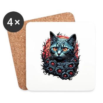 Coole Katze / lustig / Tier / Haustier / verrückt - Untersetzer (4er-Set) - Weiß - Vorne