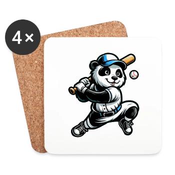 Panda Baseballspieler: Schlag ins Spiel - Untersetzer (4er-Set) - Weiß - Vorne