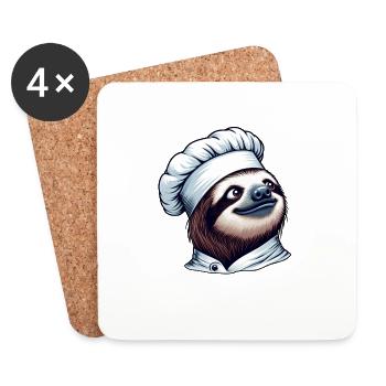 Proud Sloth Chef: Master at the Stove - Coasters (set of 4) - white - Front