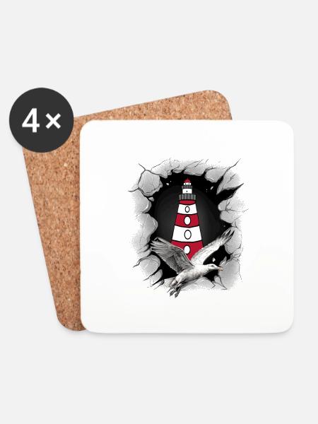 Möwe Leuchtturm maritim Leuchttürme Möwen - Untersetzer (4er-Set) - Weiß