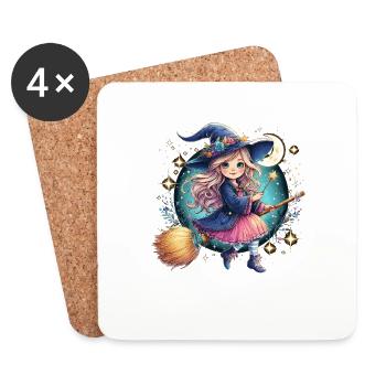Cute Witch Wand Witch's Broom - Coasters (set of 4) - white - Front