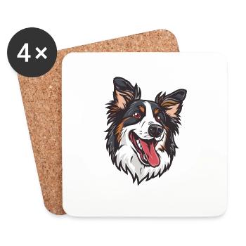 Border Collie | Cartoon Artwork - Untersetzer (4er-Set) - Weiß - Vorne