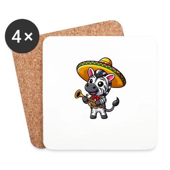 Cinco de Mayo Zebra : Trompettiste en noir et blanc - Dessous de verre (lot de 4) - blanc - Devant
