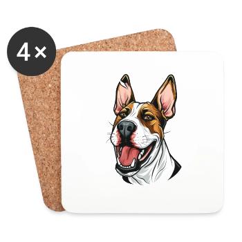 Bull Terrier | Illustration de dessin animé - Dessous de verre (lot de 4) - blanc - Devant