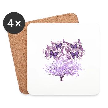 Tree, Spring, Insects, Butterflies, Nature - Coasters (set of 4) - white - Front
