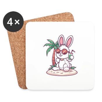 Bunny, Island, Summer, Palm - Coasters (set of 4) - white - Front