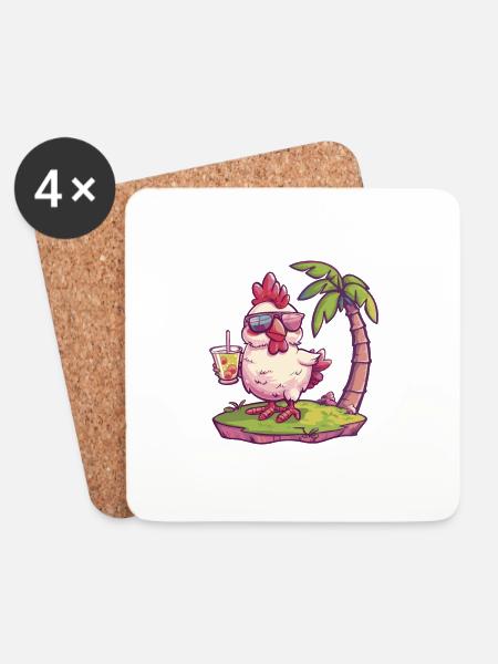 Huhn Insel Sommer Palme - Untersetzer (4er-Set) - Weiß