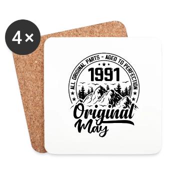 1991 May Original: 33 Years Anniversary Gift - Coasters (set of 4) - white - Front