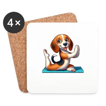 Beagle Yoga Fitness Meditation - Coasters (set of 4) - white - Front