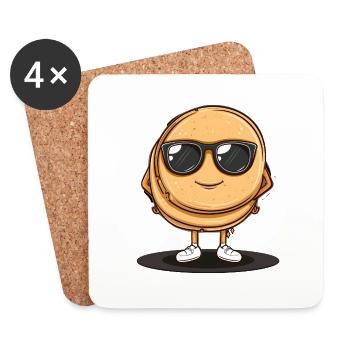 Pancakes Pfannkuchen mit Sonnenbrille Lustiges - Untersetzer (4er-Set) - Weiß - Vorne