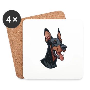 Doberman Illustration de dessin animé - Dessous de verre (lot de 4) - blanc - Devant