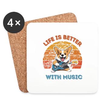 Life is better with music, corgi guitar player - Coasters (set of 4) - white - Front