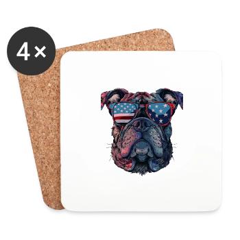 Bouledogue avec lunettes de soleil américaines - Dessous de verre (lot de 4) - blanc - Devant