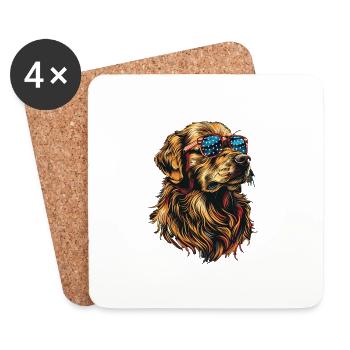 Golden Retriever avec lunettes de soleil américaines - Dessous de verre (lot de 4) - blanc - Devant