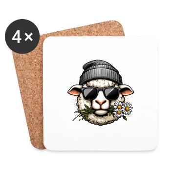 Mouton Lunettes de soleil drôles Beanie Daisy - Dessous de verre (lot de 4) - blanc - Devant