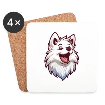 Spitz du Japon | Spitz japonais | Illustration de dessin animé - Dessous de verre (lot de 4) - blanc - Devant