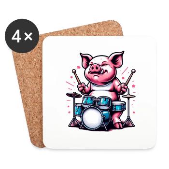 Cool Pig Drummer Farm Band - Coasters (set of 4) - white - Front