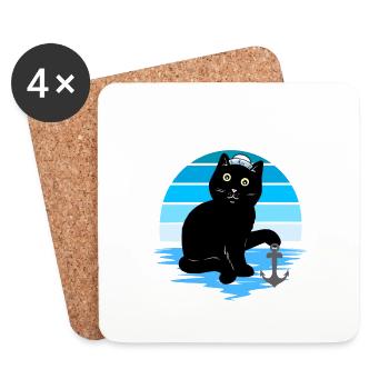 Cat Vintage Sailor Heart Sailors 80's 90's - Coasters (set of 4) - white - Front
