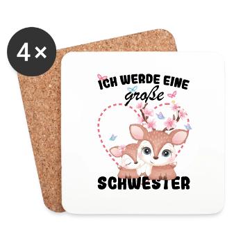 Nachwuchs Verkünden Ich Werde Große Schwester 2025 - Untersetzer (4er-Set) - Weiß - Vorne