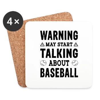 Warning may start talking about Baseball Spruch - Untersetzer (4er-Set) - Weiß - Vorne