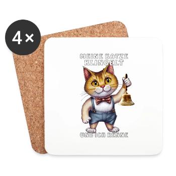 CHAT AVEC SONNERIE DE CLOCHE - Dessous de verre (lot de 4) - blanc - Devant