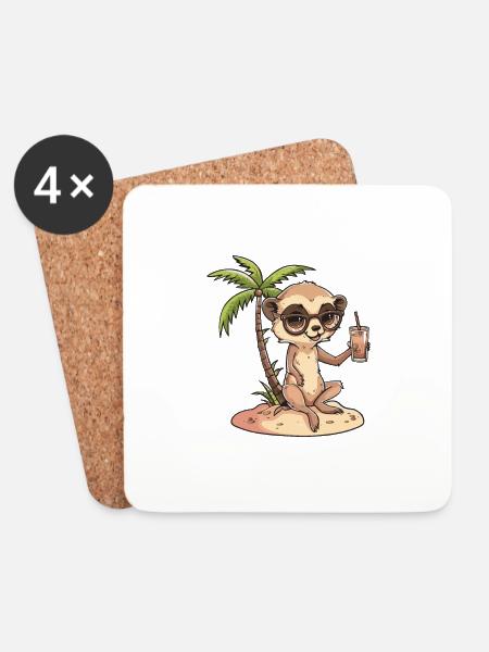 Meerkat Summer Holiday - Coasters (set of 4) - white