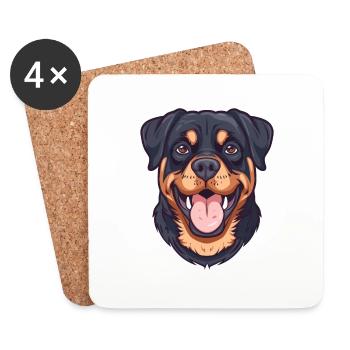 Rottweiler | Illustration de dessin animé - Dessous de verre (lot de 4) - blanc - Devant