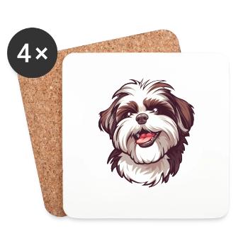 Shih-Tzu | Illustration de dessin animé - Dessous de verre (lot de 4) - blanc - Devant