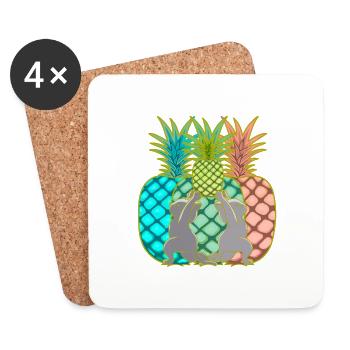 Ananas Chats Fruits Fruits Yogi Yoga Retro 80's - Dessous de verre (lot de 4) - blanc - Devant