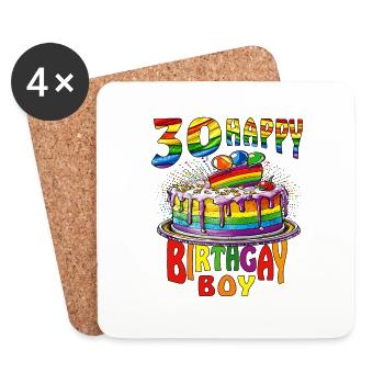 GÂTEAU 30 HAPPY BIRTHGAY GARÇON - Dessous de verre (lot de 4) - blanc - Devant