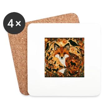 Fox foxes painting Klimt forest animal - Coasters (set of 4) - white - Front