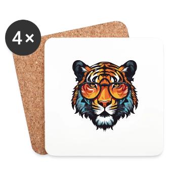 Tiger Head Cool - Coasters (set of 4) - white - Front