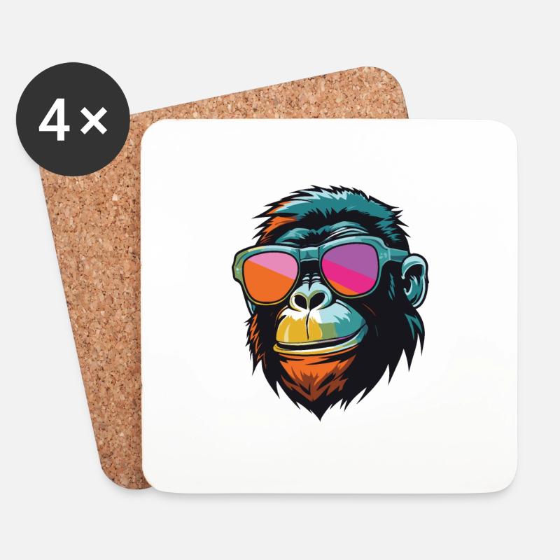 Monkey Head Cool Monkey - Coasters (set of 4) - white