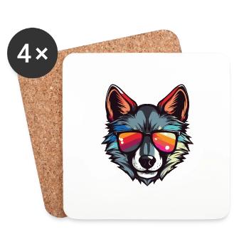Wolf Kopf Cool - Untersetzer (4er-Set) - Weiß - Vorne