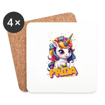 F R I D A - Schöner Mädchen Name mit süßem Einhorn - Untersetzer (4er-Set) - Weiß - Vorne
