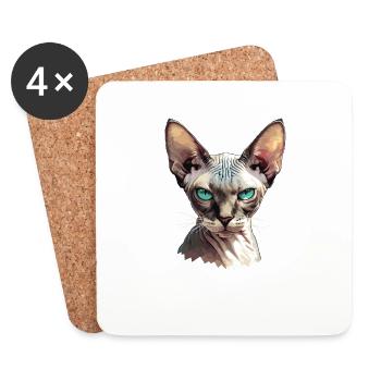 Chaton Sphynx Chat Sphynx - Dessous de verre (lot de 4) - blanc - Devant