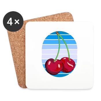 Rockabilly Rétro Vintage Cerises Années 80 Vintage - Dessous de verre (lot de 4) - blanc - Devant