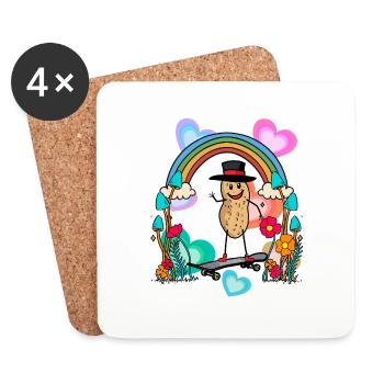 Peanut Peanuts Rainbow Hearts Birthday - Coasters (set of 4) - white - Front