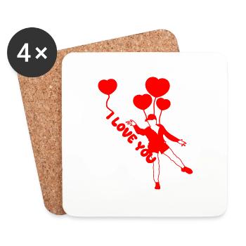 I Love You Red Heart Balloons - Coasters (set of 4) - white - Front