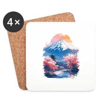 Aesthetic Japan Mt. Fuji Kirschblüten Sakura - Untersetzer (4er-Set) - Weiß - Vorne