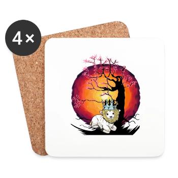 Tree, Cherry Blossom, Cherry Blossom, Sheep, Lion, Crown - Coasters (set of 4) - white - Front