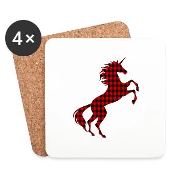 Unicorn Red Plaid T-Shirt Magical Unicorn Graphic - Coasters (set of 4) - white - Front