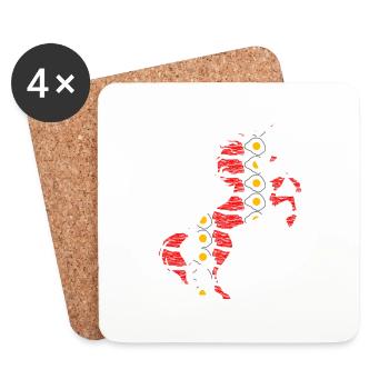 Bacon et œufs Licorne T-Shirt Petit-déjeuner Repas - Dessous de verre (lot de 4) - blanc - Devant