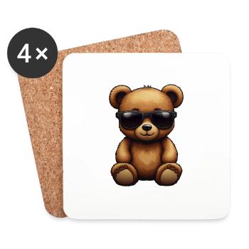 Teddy Braunbär Teddybär mit coole Sonnenbrille - Untersetzer (4er-Set) - Weiß - Vorne