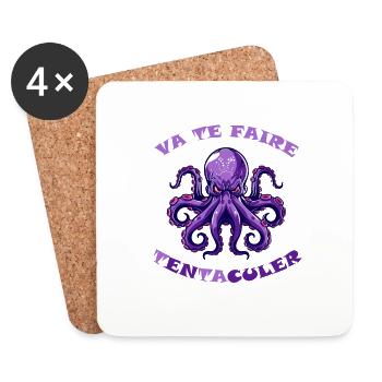 Va te faire tentaculer ! humour pieuvre, poulpe - Dessous de verre (lot de 4) - blanc - Devant